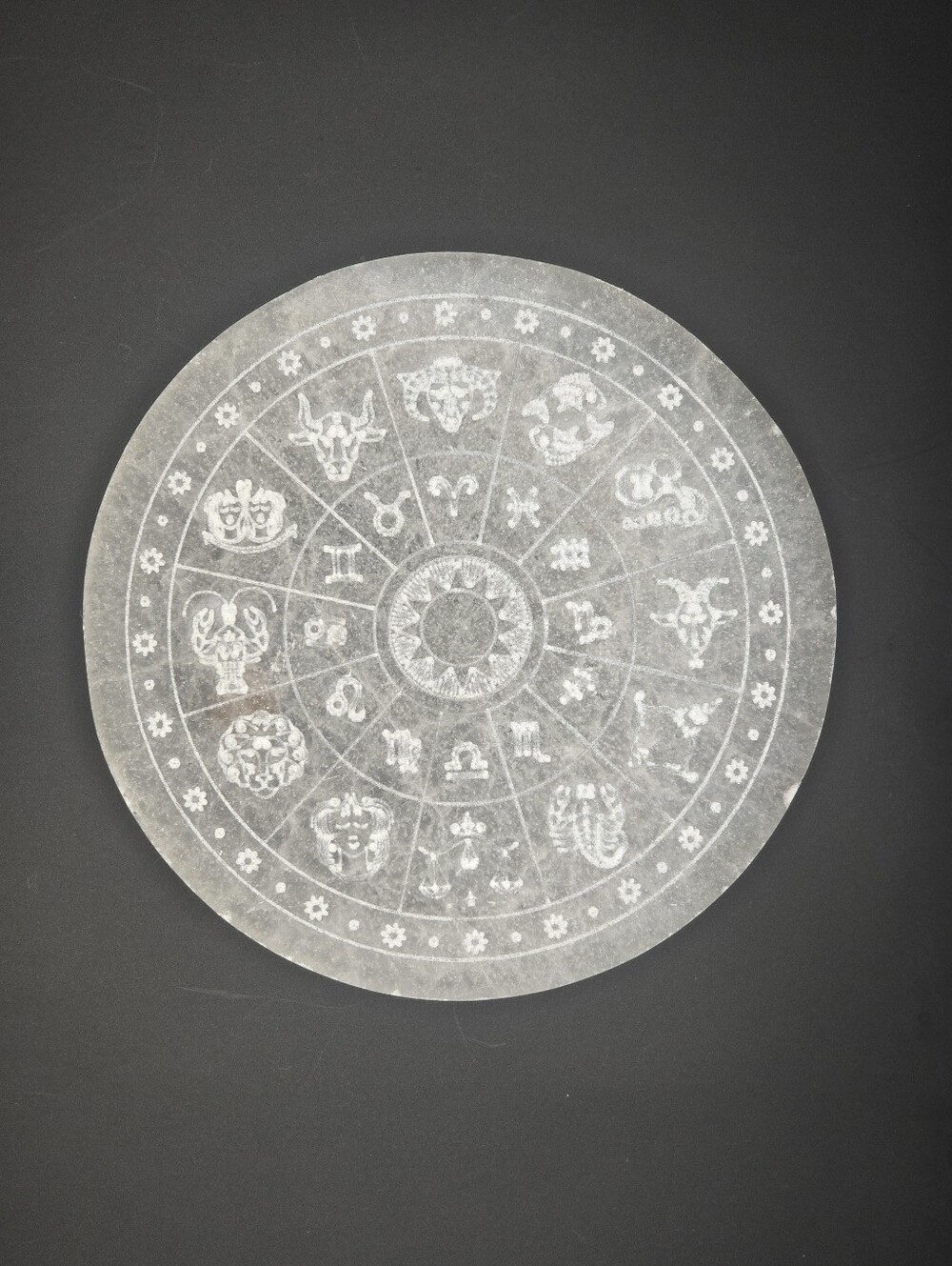 6" Selenite Crystal Zodiac Wheel Charging Plate Altar Decor - Picture 8 of 10